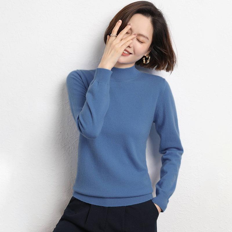 VEZFAA Damenmode, lässig, Herbst/Winter, einfarbig, mit langem Ärmel, halber Rollkragenpullover