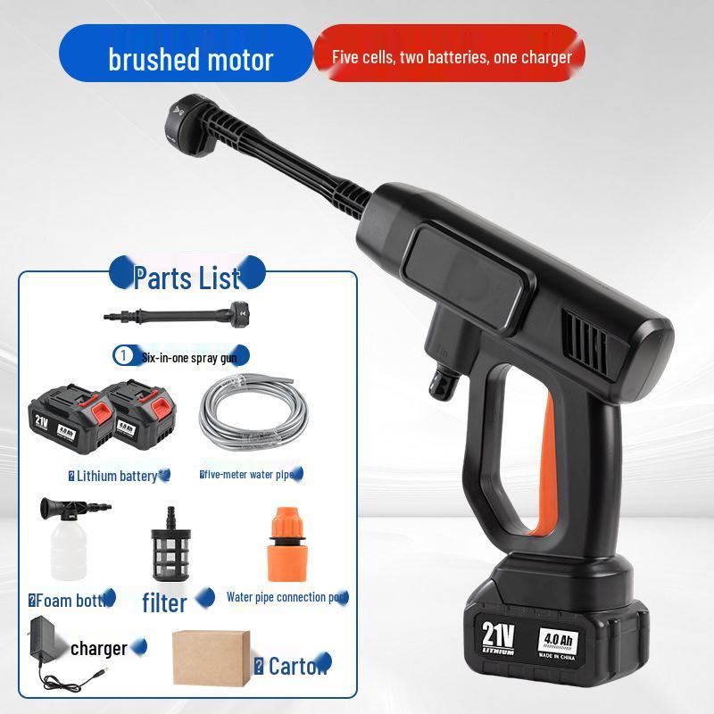 Portable High-Pressure Car Washer - Rechargeable Lithium Battery Powered for Home, Garden, and Car Cleaning.