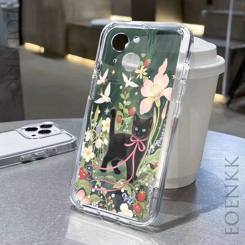 Black Cat Transparent Phone Case for Xiaomi Redmi Note 13/12/11/10/9/8 Pro/Plus Redmi 9/10/12/13/C Series 5G Stylish TPU Cover