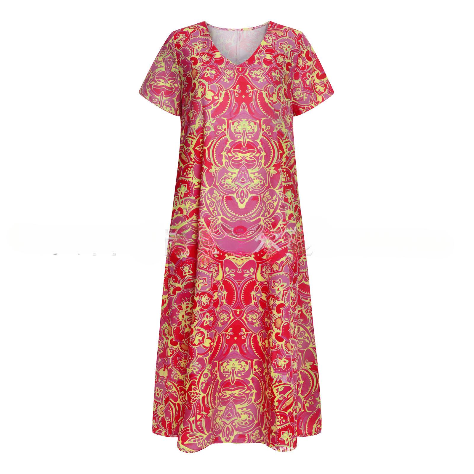 Летнее женское платье больших размеров с цветочным принтом и v-образным вырезом — фото 3