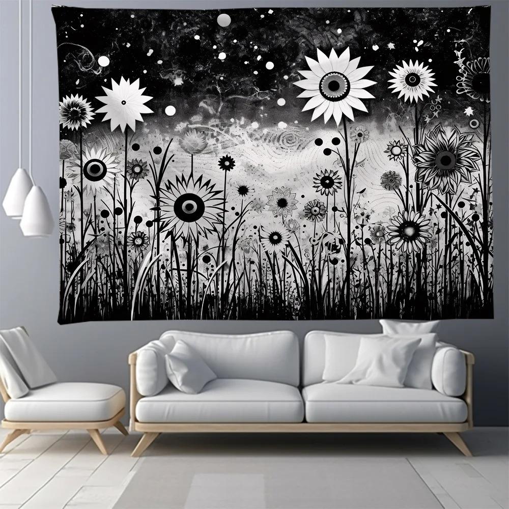 Black and White Tree Floral Pattern Bedroom Living Room Tapestry Home Wall Decoration Tapestry