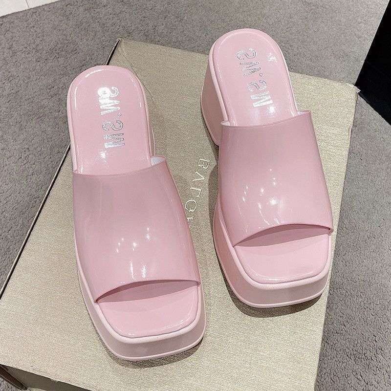 Thick-soled Slippers for Women's Summer Wear 2025 New Muffin Heightening One-word Slippers High-end Casual Sandals Tide