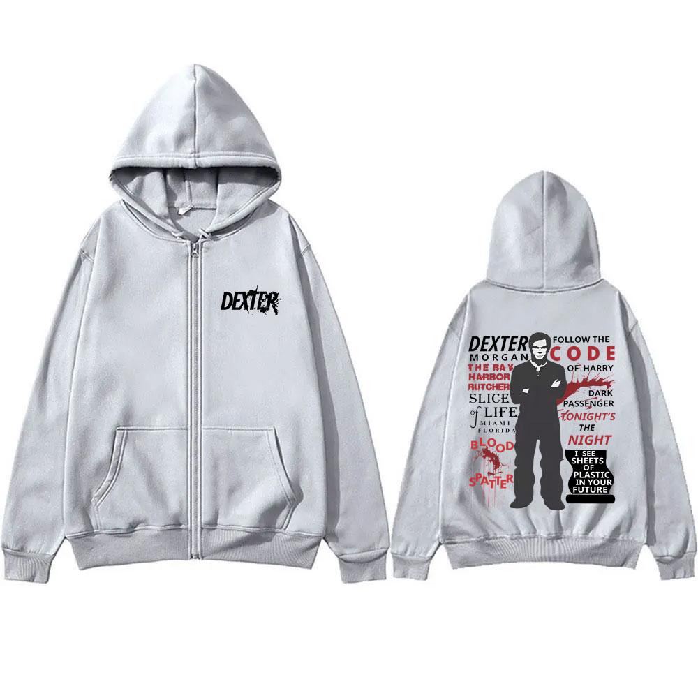 TV Play Dexter Morgan Zipper Hoodie Men Women Vintage Fleece Cotton Zip Up Jacket Coat Oversized Zip Up Sweatshirt