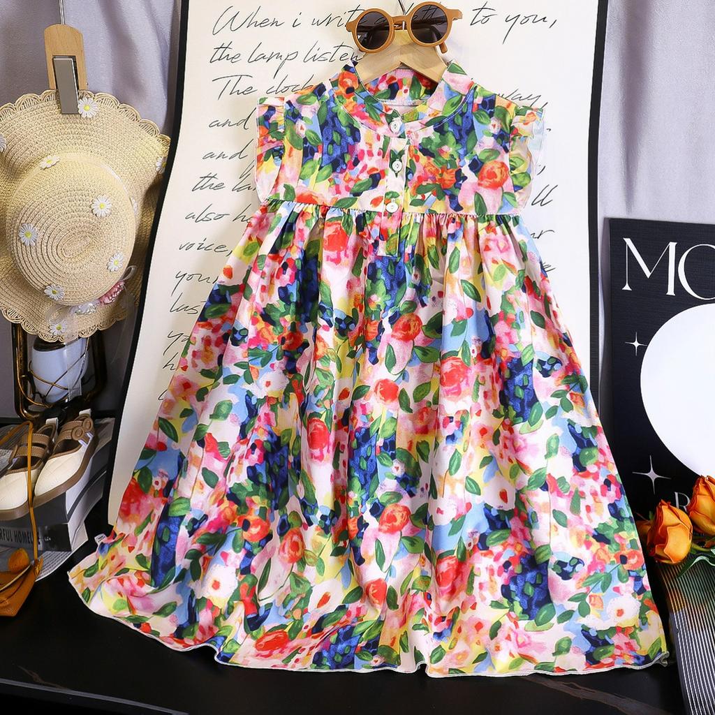 Summer Girls Floral Dress A-line Cute Princess Dress Children Fluffy Skirt Baby Girl Summer Dress