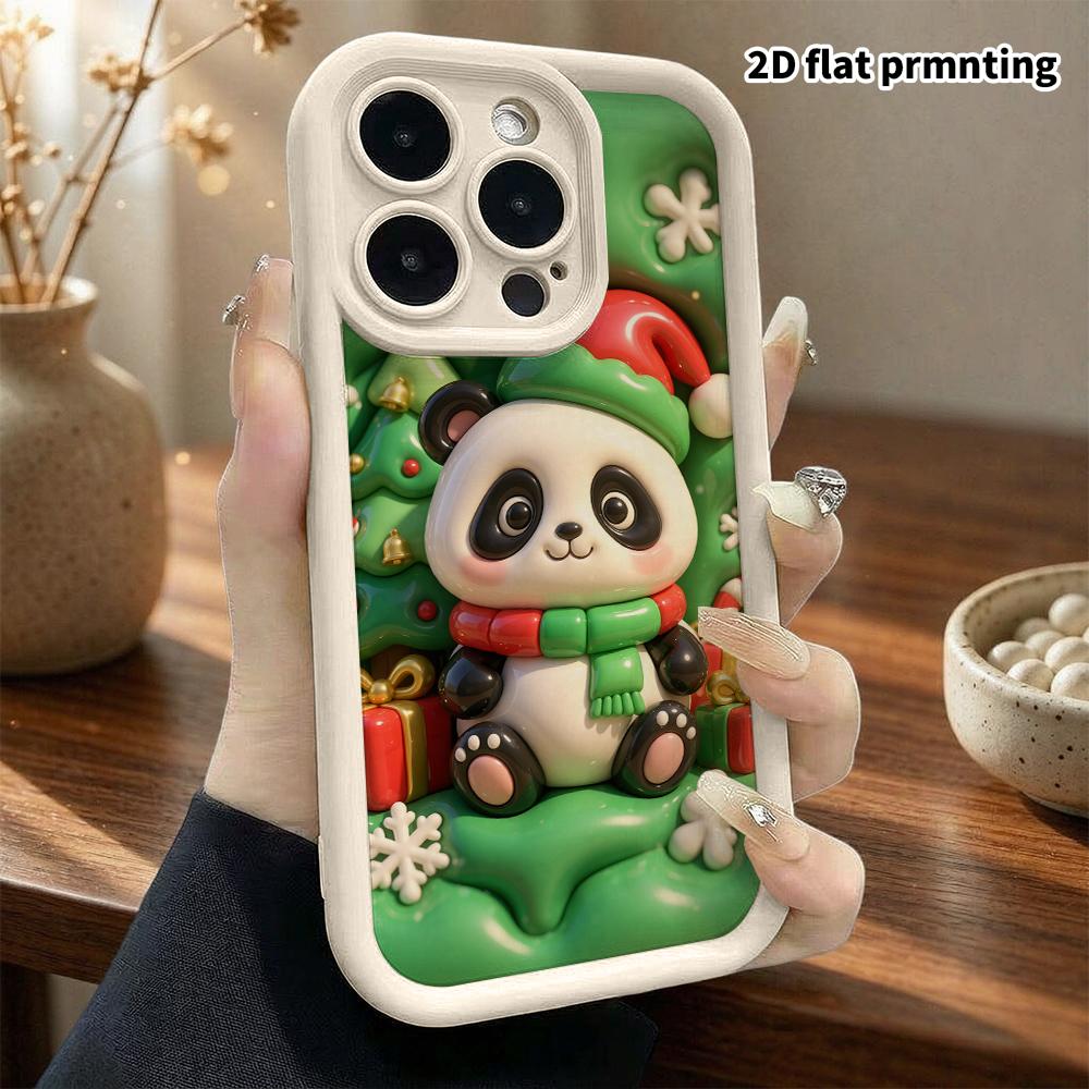 Phone Case: 2D Flat, Suitable for iPhone 18 17 16 15 14 13 Pro Protective Case, Christmas Panda, Perfect Holiday Gift for Christmas and Halloween