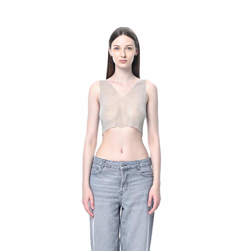 

Прозрачный жилет-халтер со стразами и пайетками One Size