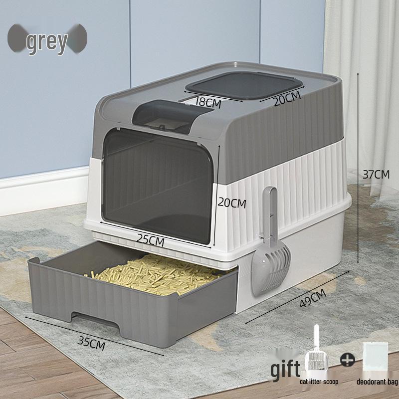 Spacious Enclosed Cat Litter Box with Anti-Splash Design and Easy-Clean Drawer