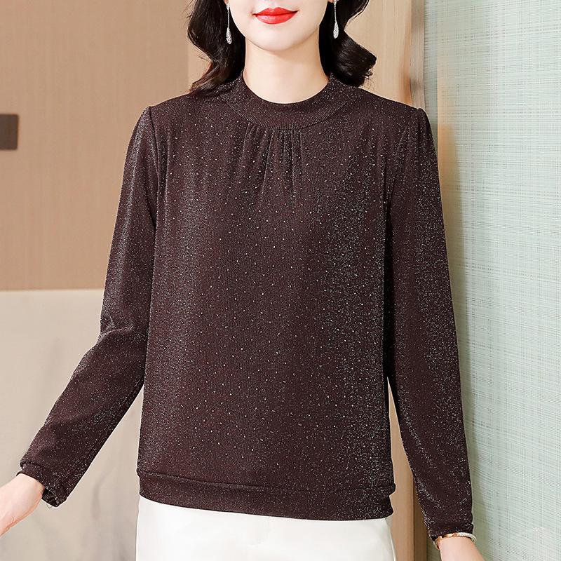 

Шикарная женская футболка с длинными рукавами из бархата осень/зима плюс — стильная, универсальная, в стиле вестерн для мам 5XL хаки