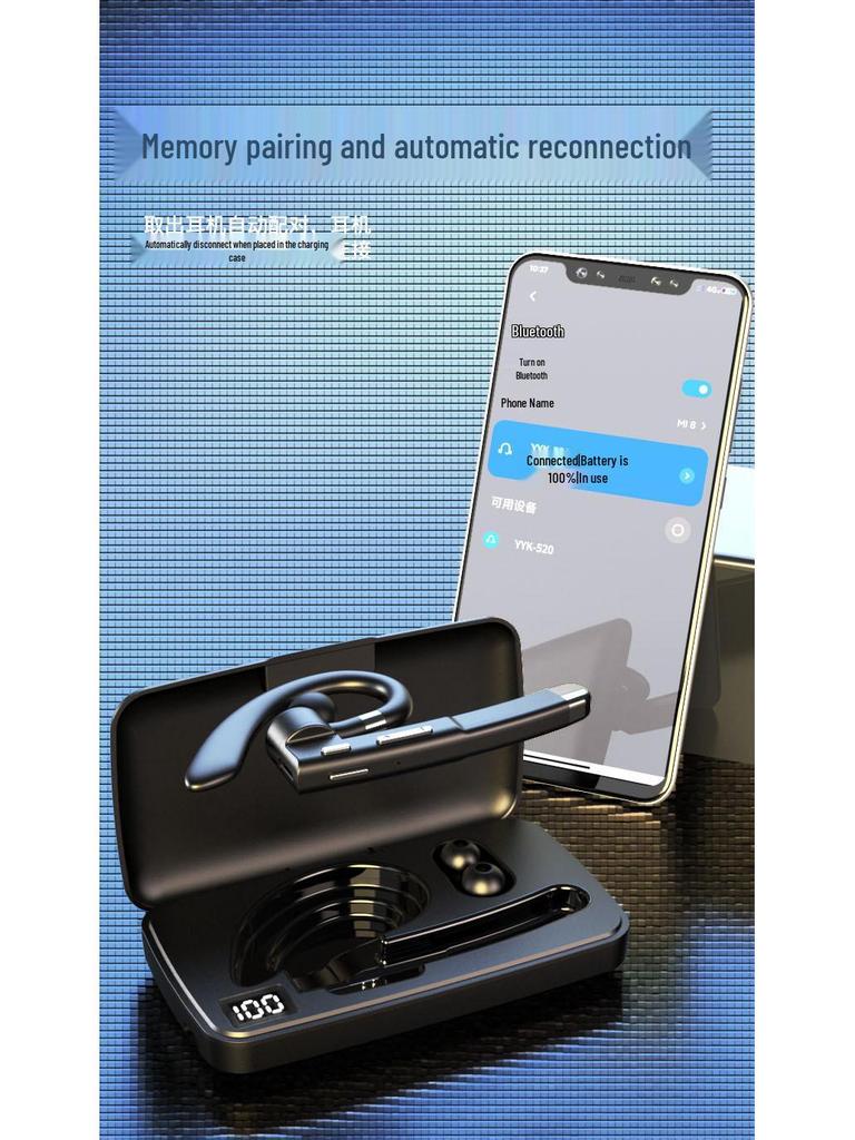 YYK-520 Bluetooth Business Headset: Single-Ear, Over-Ear Design with 5.4 HD Call, Noise Reduction & Extended Battery Life