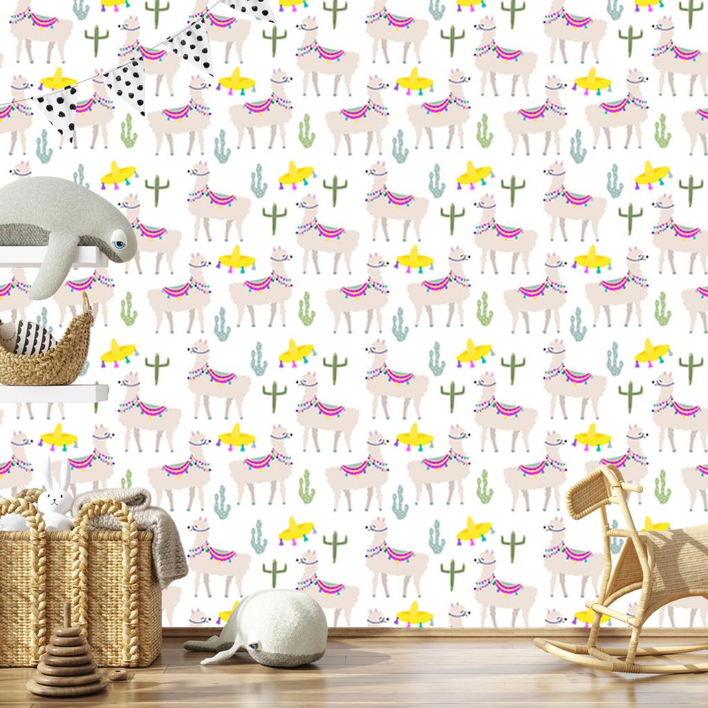 Llama Animals and Cacti Wallpaper for Living Room and Bedroom 50x1000