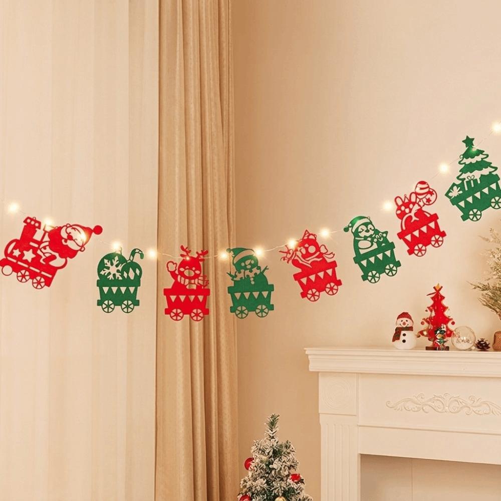Cartoon Christmas Luminous Banner Santa Claus DIY Pull Flag Xmas Wall Ornaments Christmas Party