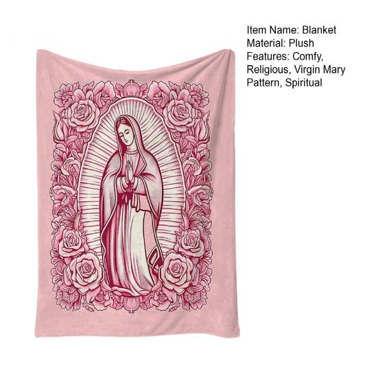 Manta da Virgem Maria e Rosas Manta Religiosa Macia Manta Aconchegante para Sofá Cama Decoração de Casa Uso para Oração Cristã Meditação