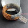 Pulseira de Jade Xiuyu Azul Flor Natural, Jade da Terra Azul Veio Fanta com Acentos de Pneu Vermelho, Alargada XF30