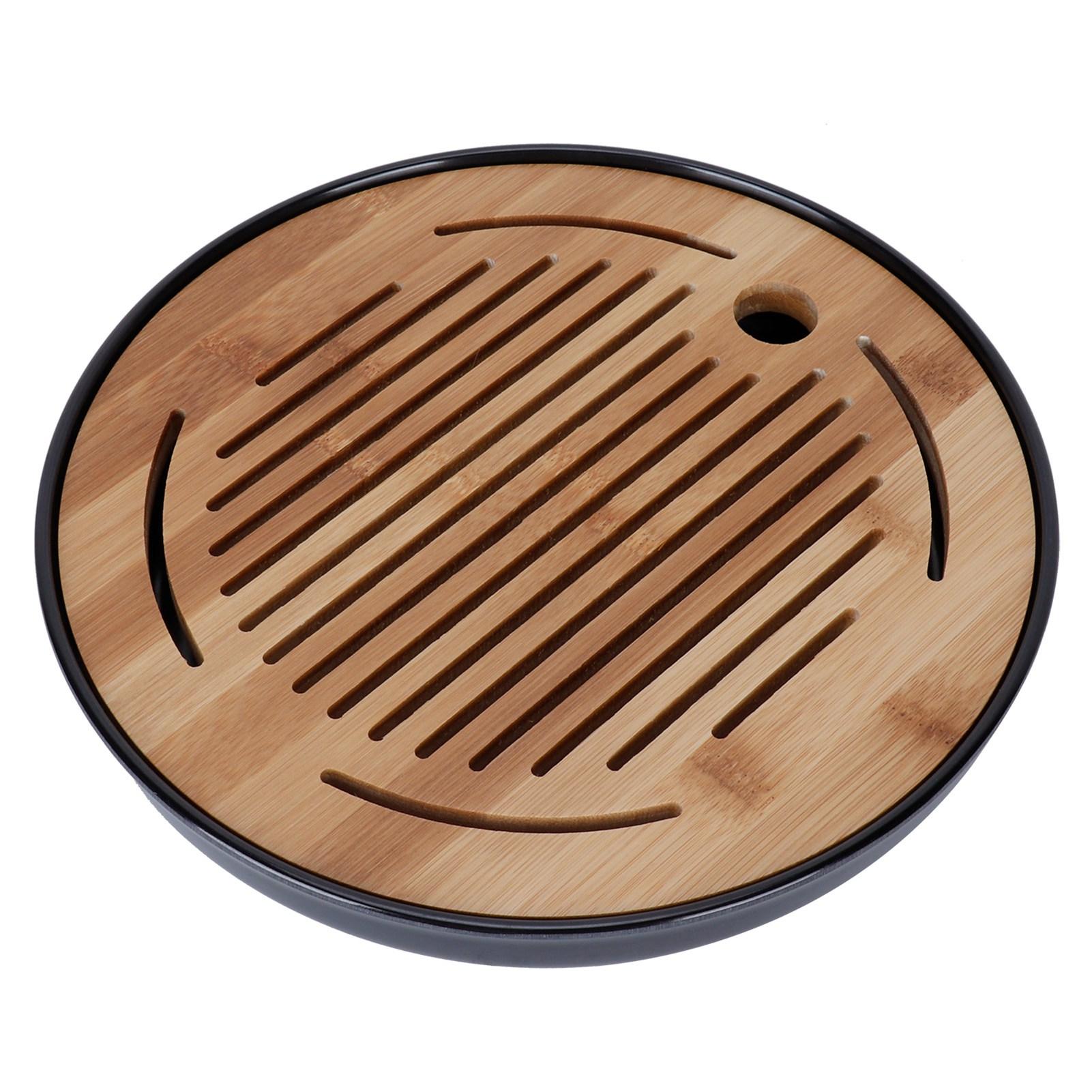 

Bamboo Round Tea Tray Teapot Mat Serving Tray Drainage Water Storage Tea Set Home Supplies10in 10 Inch