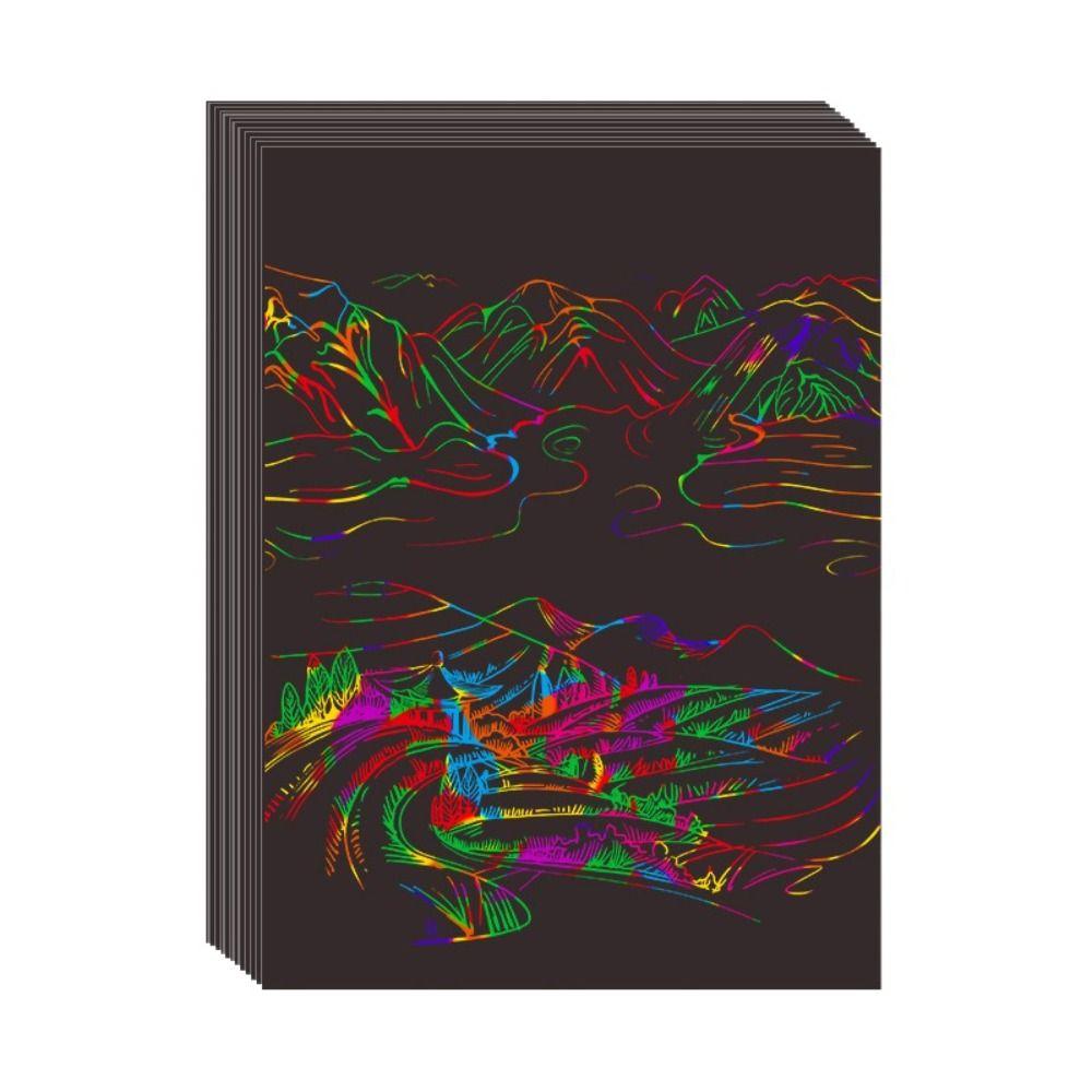 Graffiti Stencil Scratch Art Paper Card Set Rainbow DIY Drawing Board Scratch Off Paper Book  Gifts