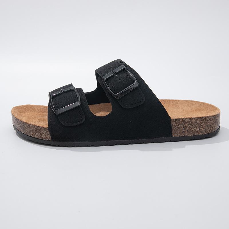 

New summer pvc buckle leather sandals Boken flat-bottomed cool slippers women s half slippers thick-soled outer wear 35-36 (size 6) чёрный