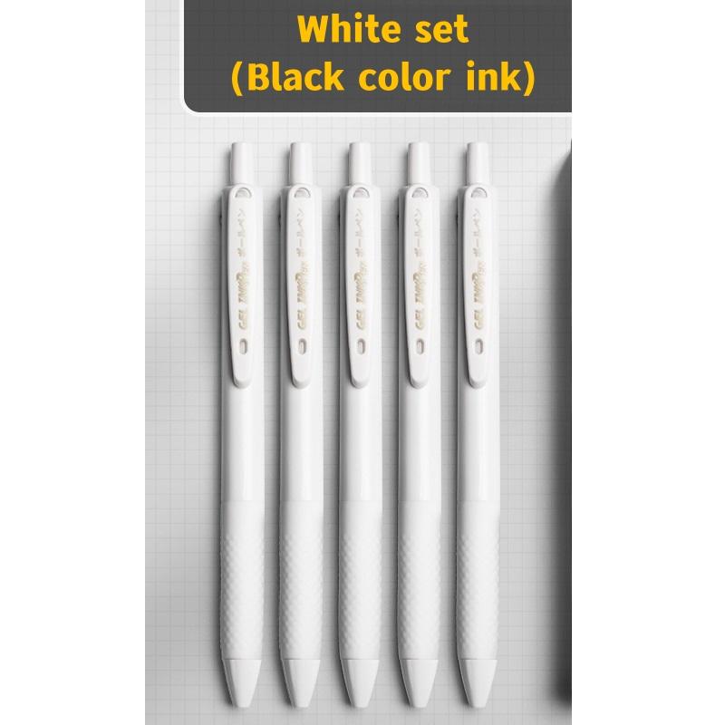 5pcs Durable Writing Gel Ink Pens Set Morandi White Transparent Barrel 0.5mm Ballpoint Black Ink