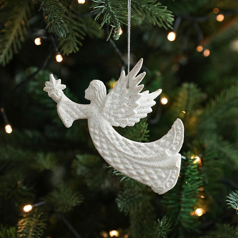 White Irregular Pendant with Gold Glitter Angel Wings, Single Pack Christmas Tree Ornament.