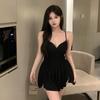 Live Streaming Host Pure Desire Sexy Backless Suspender Dress Summer New Ballet Style Straps Pleated Small Black Dress Tide