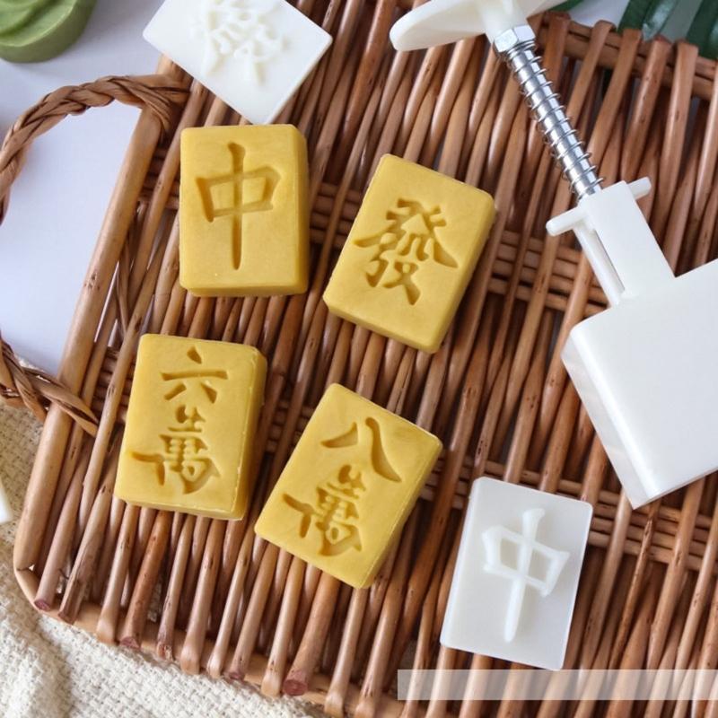 Plastic Mooncake Stamps Mahjong Shaped DIY Mooncake Mold Festival Hand Press Mooncake Cutters Pastry Decorating Gadget