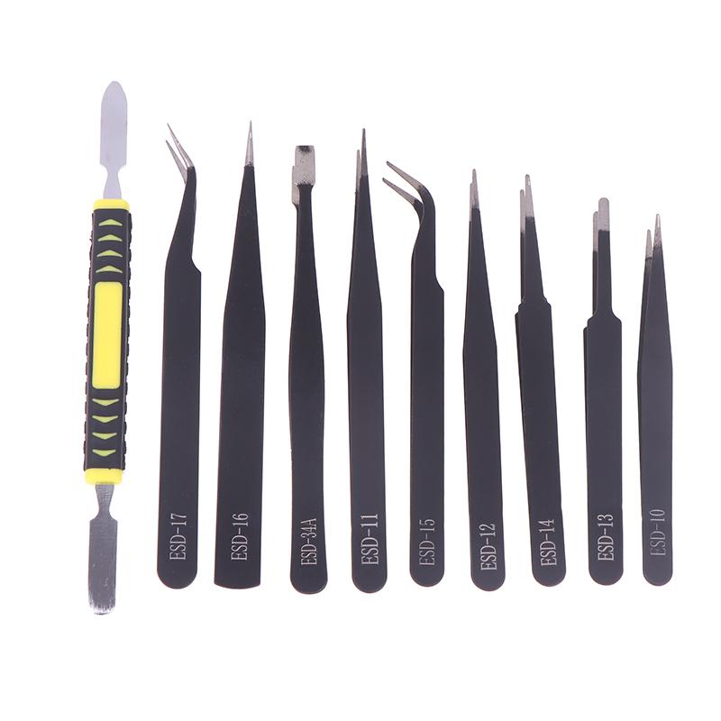 9Pcs Stainless Steel Anti Static Tweezers Set Precision Electronic Repair Tools For Maintenance Precision Tips