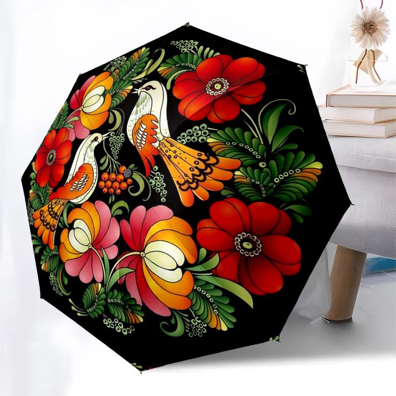 1pc Floral Mandala, Bird Art, Colorful Design Umbrella with Plastic Handle,Compact & Stylish,Suitable for All Seasons YS331055