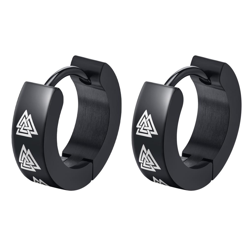 Black Viking Thors Hammer Earrings for Men Boys, Waterproof Stainless Steel Hoop Huggie Earring Jewelry, brincos masculinos