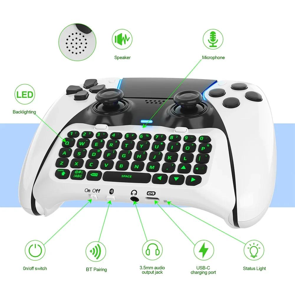 Mini Keypad Chatpad Bluetooth-Compatible Wireless Keyboard Green Backlight Built-in Speaker for PS5 Elite Handle