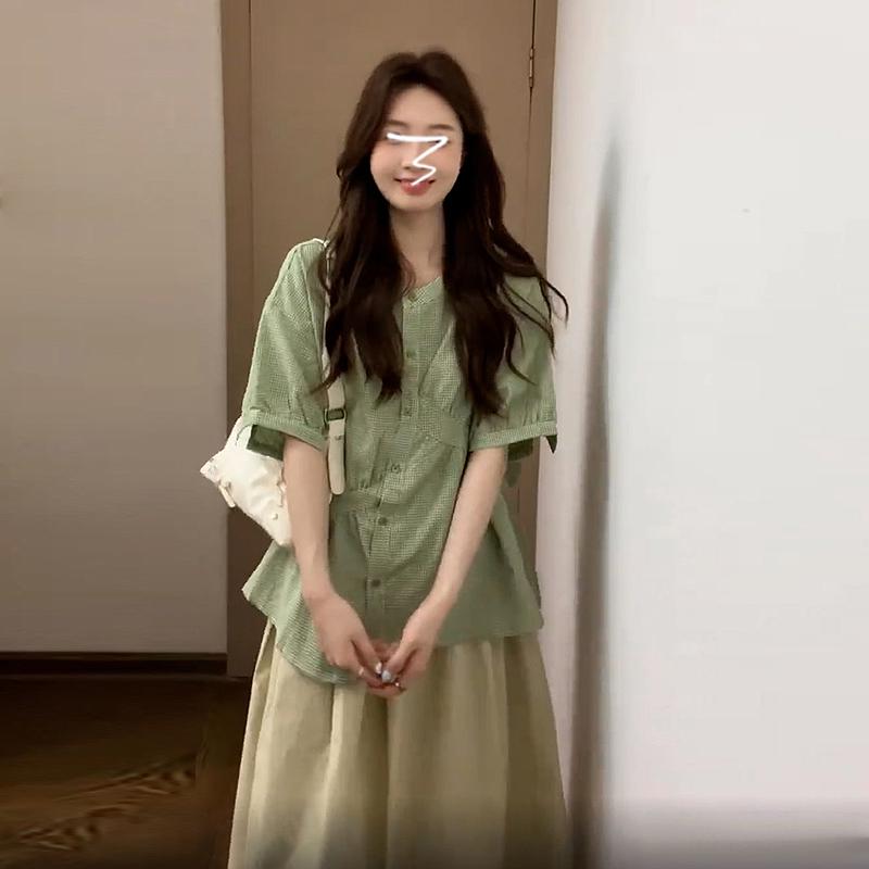 

2024 Summer Women s Chinese Style Green Short Sleeve Jacket Top 55-60kg/L