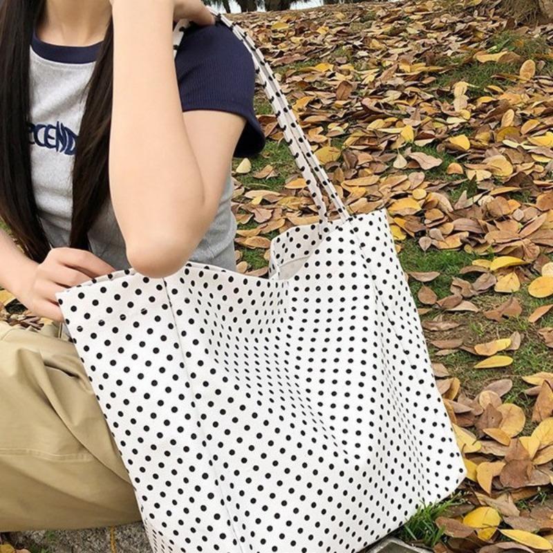 New canvas tote bag fashion trend hot-selling versatile casual large-capacity polka dot shoulder bag college student commuting