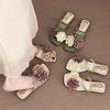2025 summer Korean version of the national style flower green slippers purchase fashion flat bottom with two sandals