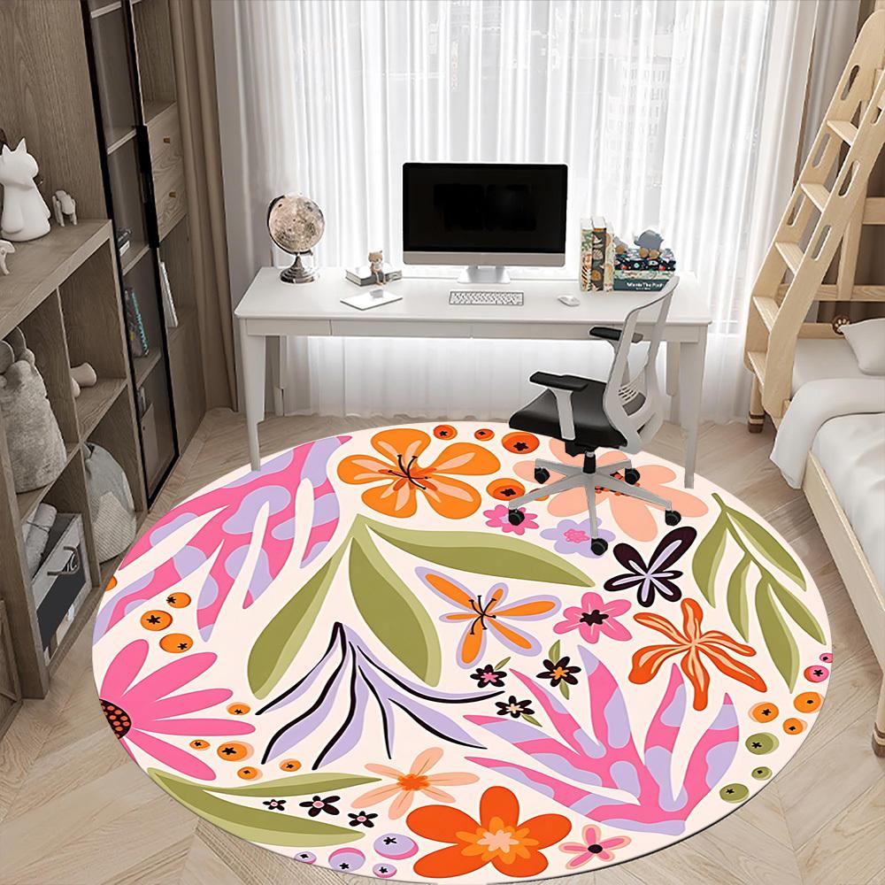 1pc Floral Pattern Office Round Area Rug,  Mat Suitable For Office, Under Office Chairs Bedroom Living Room Home Decor, Room Deco