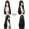 WTB Peluca Sintética Larga Lisa Negra Moda Femenina Flequillo Recto Fiesta Lolita Halloween Peluca Larga Lisa