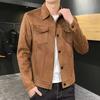 New Trendy Men's Jacket For Spring/autumn Solid Color Top Casual Stylish Lapel Jacket Deer Skin Fleece