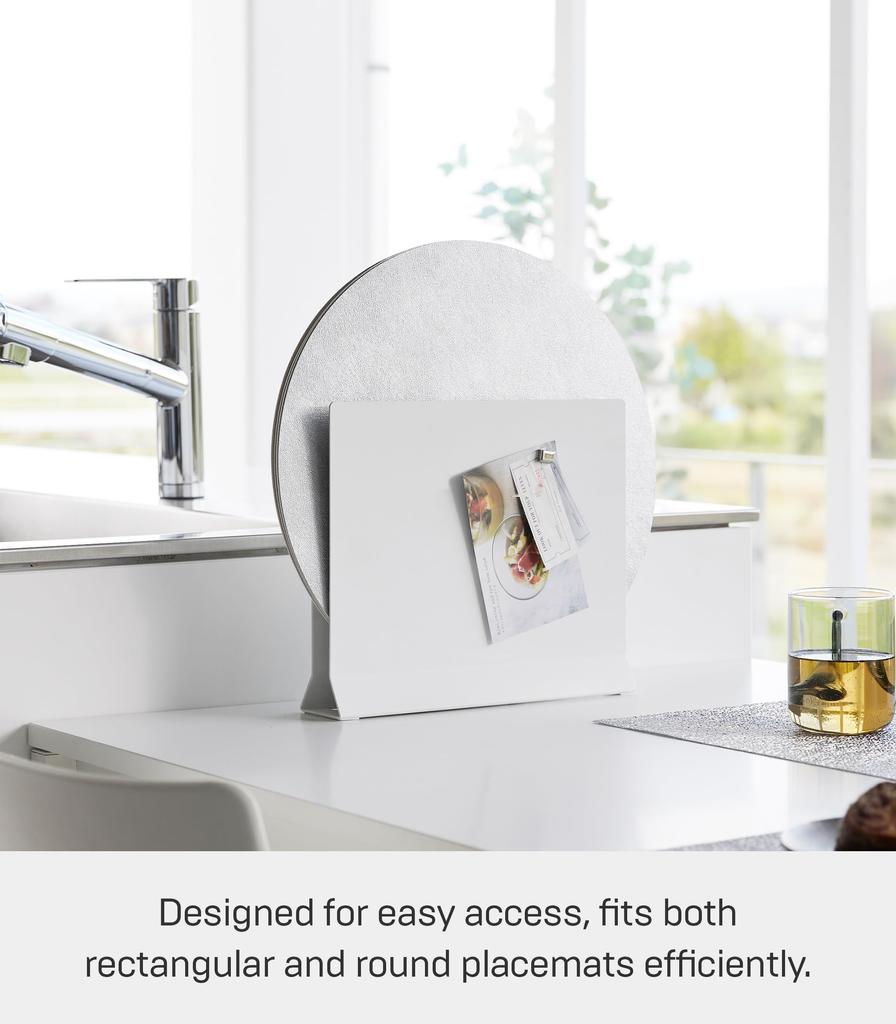 Yamazaki Jitsugyo Placemat Stand White W30 x x Tower Placemat Storage Tray Storage Compatible with Round Shape 1999 Approx. D6.5 H26.5cm