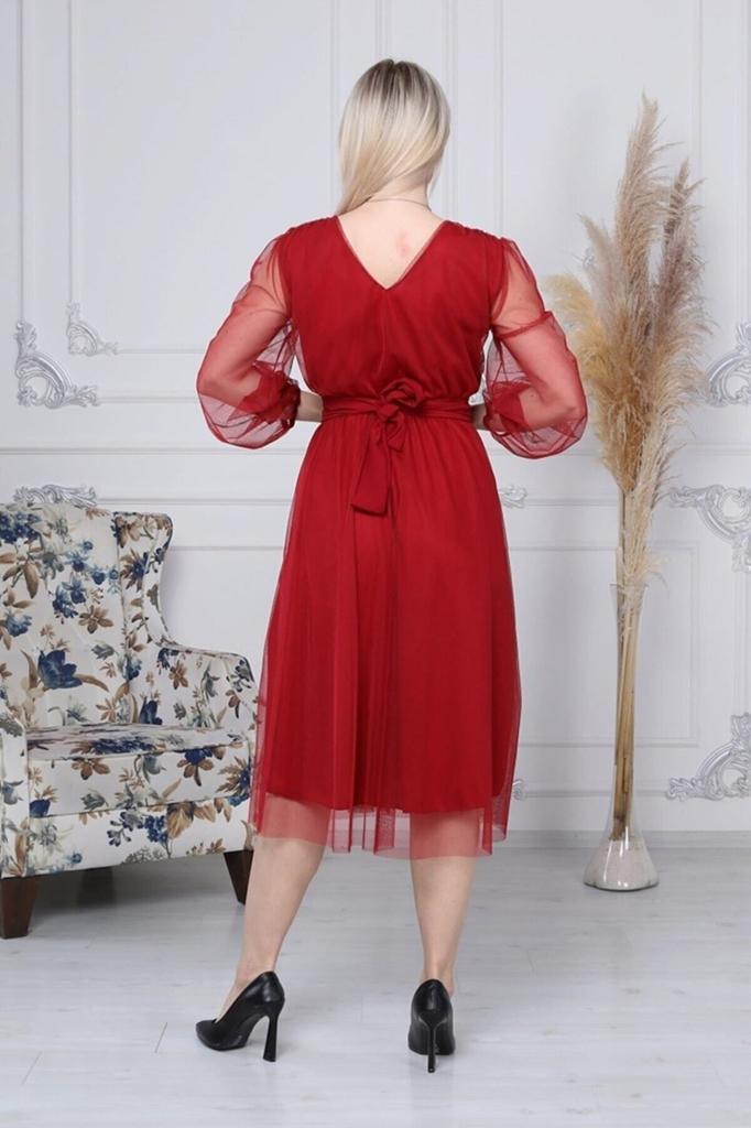 Damen Übergröße Kleid Burgunder V-Ausschnitt Tüll Übergröße Kleid