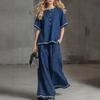 2026 Cross-border New European and American Style Linen Wide-leg Pants Set Women's Summer Loose Casual Two-piece Set Fashion Trendy