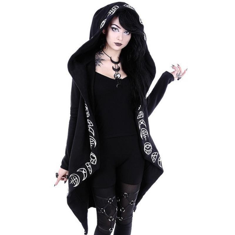 2024 Hot Selling Women's Punk Moon Print Long Sleeve Cardigan Hoodie
