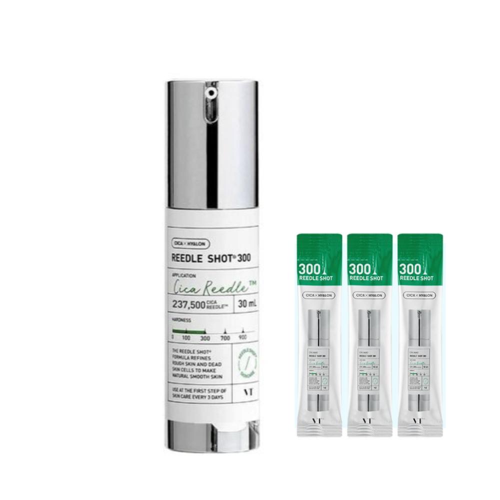 VT Reedle Shot 300 Essence – (30ml+Reedle Shot 300 Pouch 1mlX3ea) / Micro-Needle CICA Serum for Skin Texture & Pore Care