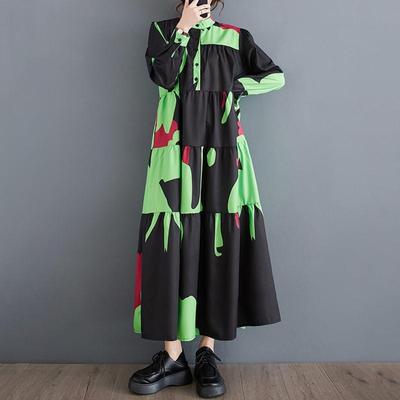 Long Sleeve Plus Size Vintage Floral New In Dresses for Women Casual Loose Spring Summer Autumn Dress