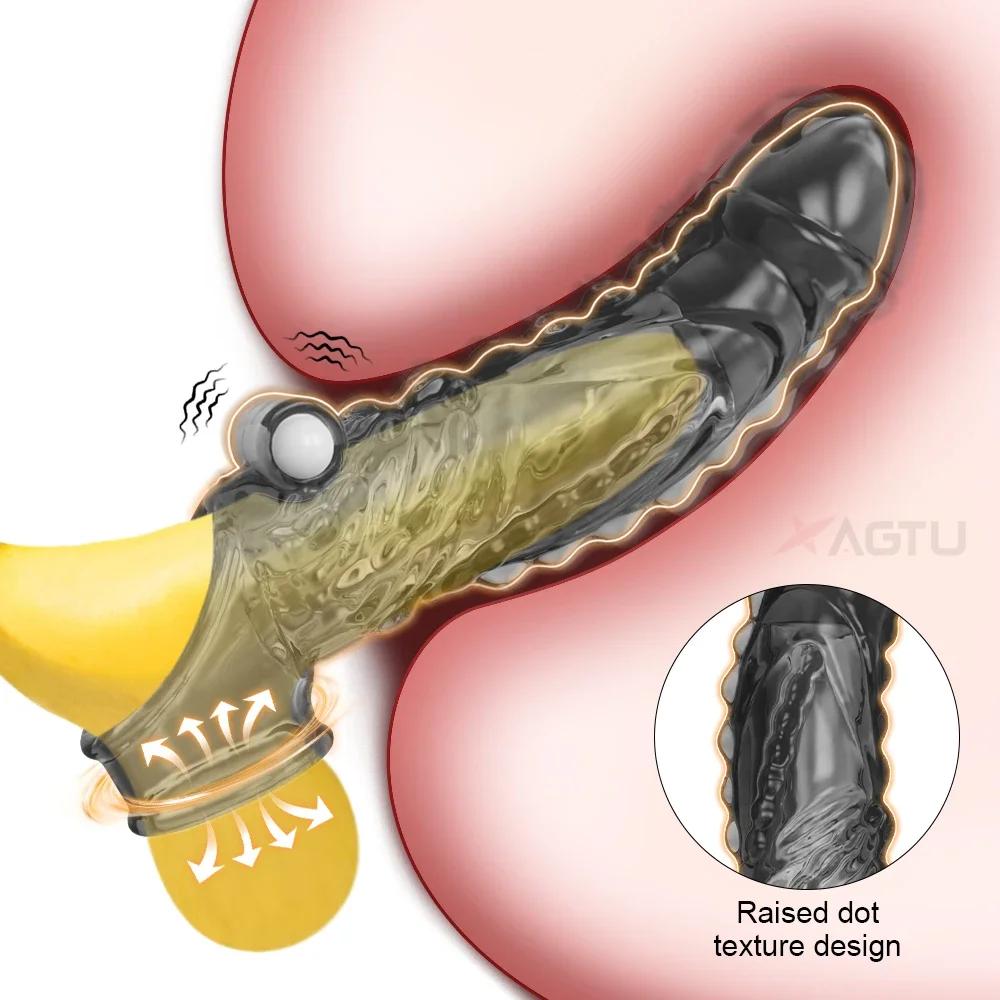 Reusable Penis Enlargement Vibrator Penis Extender Sleeve Sex Toys For Men Adult Delay Ejaculation Cock Ring Vibrator Condom 18+