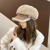 Autumn and winter hats women's imitation lamb wool fashion leather label octagonal hat warm and cold-proof face cap