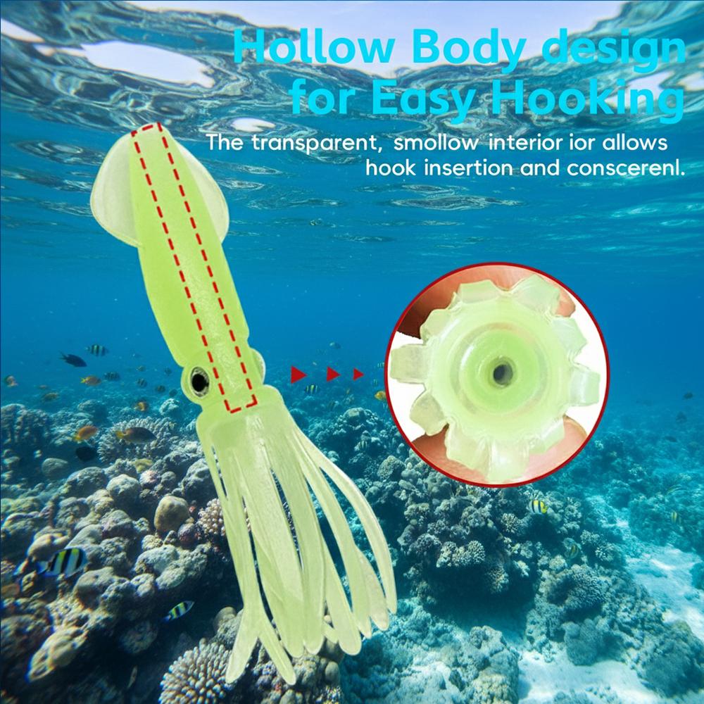 Luminous Soft Squid Lures Hollow Biomimetic Octopus Head Wobbler Deep Sea Boat Trolling Fake Bait 3D Squid Bait for Fishing