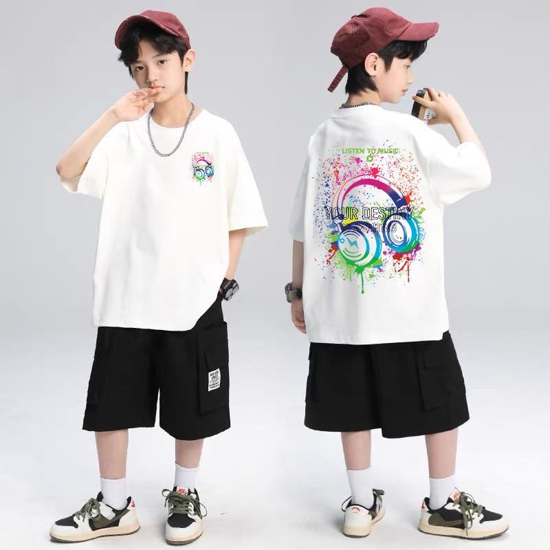 Music Lover Pattern Design Children's Top Summer Boys Girls Short Sleeve T-Shirt Korean Style Children's Clothing