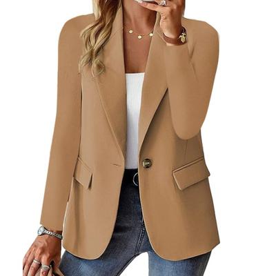 Women Suit Coat Lapel Long Sleeve Single Button Suit Jacket with Flap Pockets Solid Color Work Office Business Outerwear