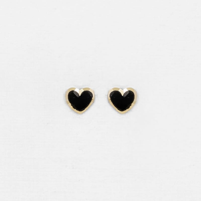 JUDY AND PAUL [14K GOLD] Lovely Small Black Heart Point Yellow Gold Earrings