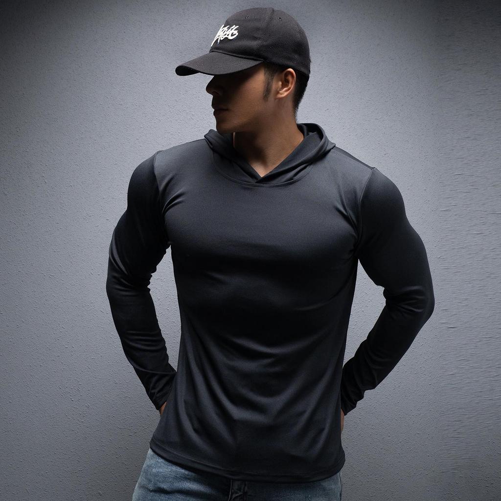 Spring & Autumn Men's Quick-Dry Stretchy Hooded Running Sweatshirt