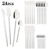 24pcs Black Mirror Dinnerware Set Knife Fork Coffee Spoon Cutlery Set Stainless Steel Flatware Western Party Kitchen Tableware