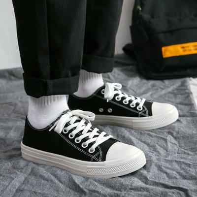 Shoes For Women Low-Top Vulcanized Canvas Platform Sneakers Black Flats Tennis Female
