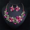 European and American Flower Necklace Earrings Set, Colored Crystal Gemstone Jewelry Dress, Bridal Banquet Women's Match